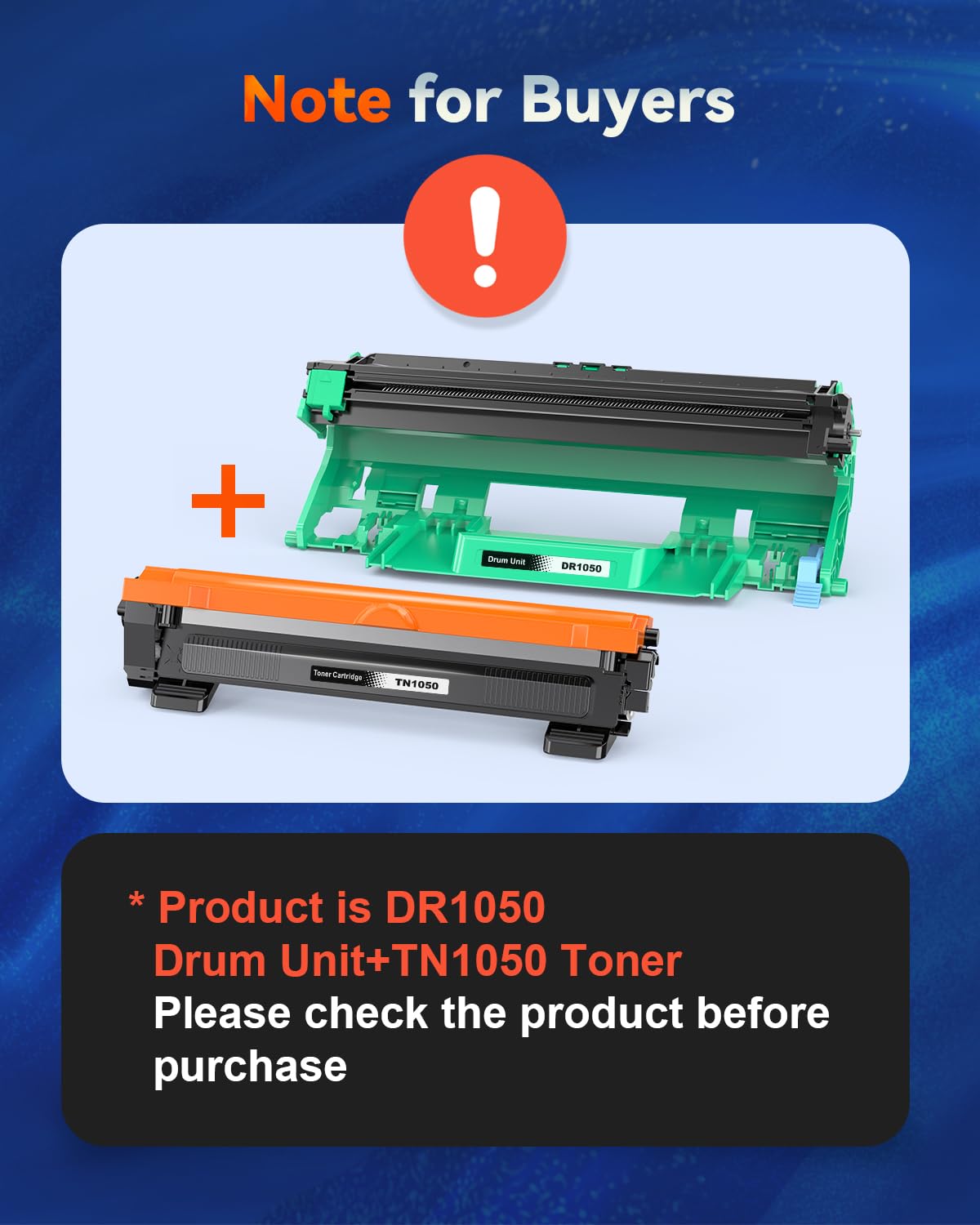 Toner TN1050 + Tamburo DR1050 Compatibili per Brother TN1050 Toner DR1050 Tamburo per Brother DCP-1612W DCP-1610W DCP-1510 DCP-1512 MFC-1910W MFC-1810 HL-1110 HL-1210W HL-1212W HL-1112 DCP1612W