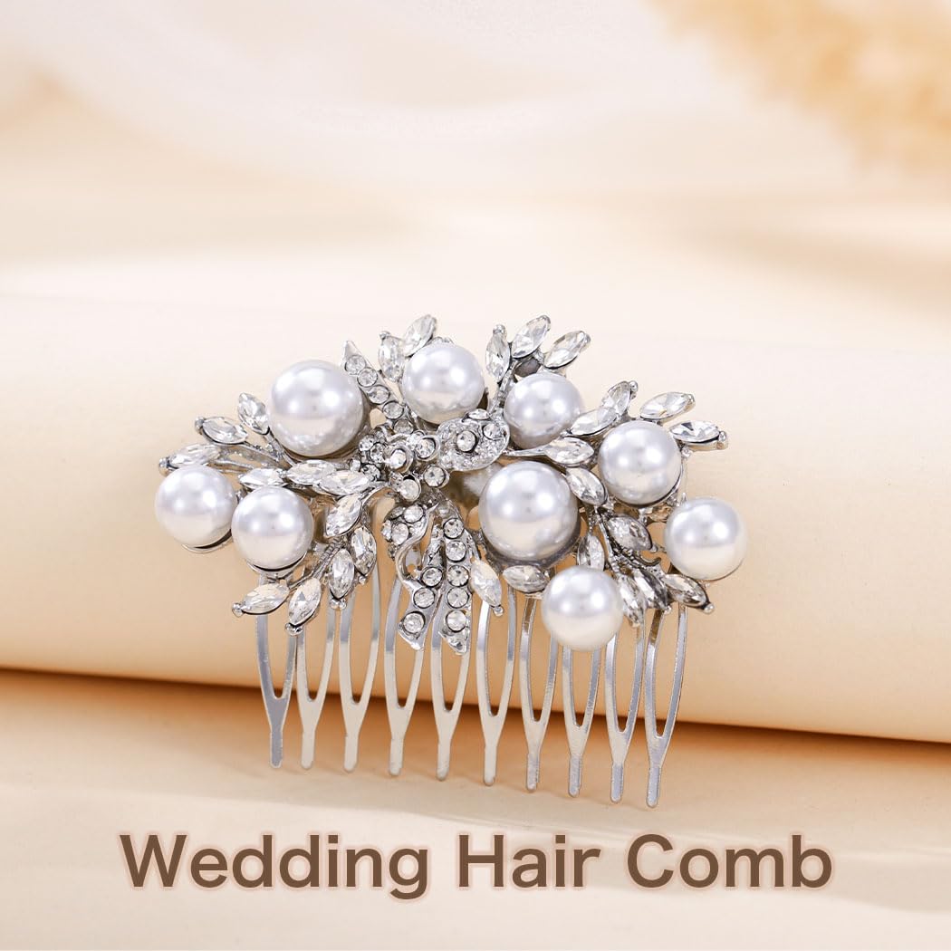 Foyte Crystal Wedding Hair Comb Pearl Bride Headpiece Silver Rhinestone Hair Piece Bridal Side Hair Accessories for Women - Image 3