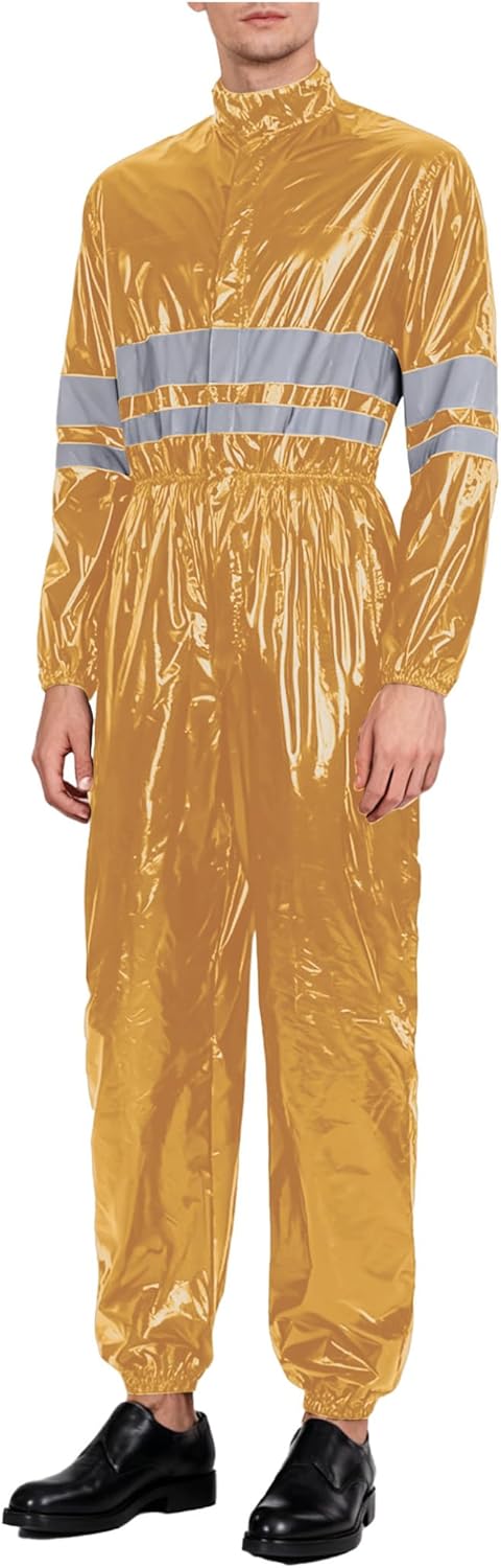 Hedmy Mens One Piece Water Resistant Coveralls High Visibility Reflective Strips Overall Jumpsuit