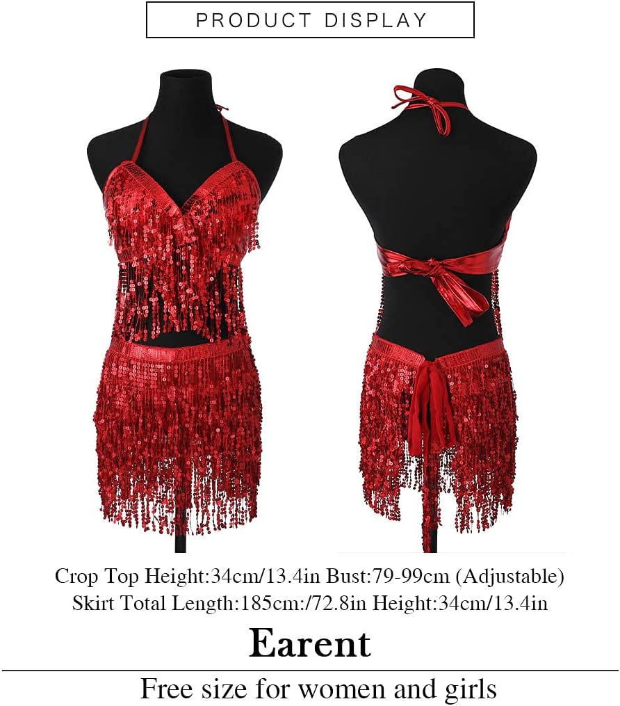 EARENT Belly Dancer Outfit Fringe Sequin Skirts Sets for Women - Image 6