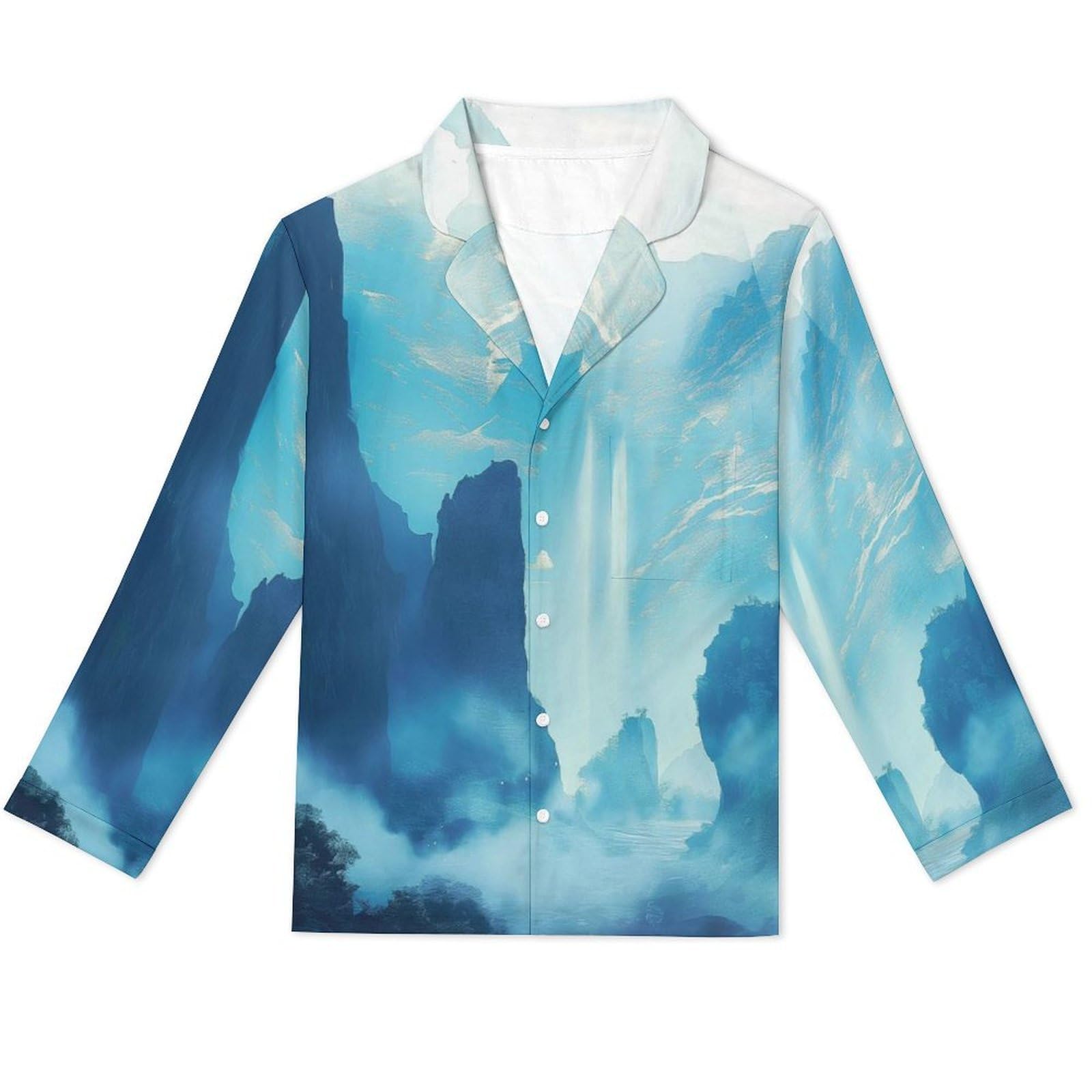OLEETS Pigiama A Maniche Lunghe da Uomo - Paesaggio Montano Top E Pantaloni in 2 Pezzi Pigiama Casual E Ampio A Maniche Lunghe Morbido Autunnale E Invernale.