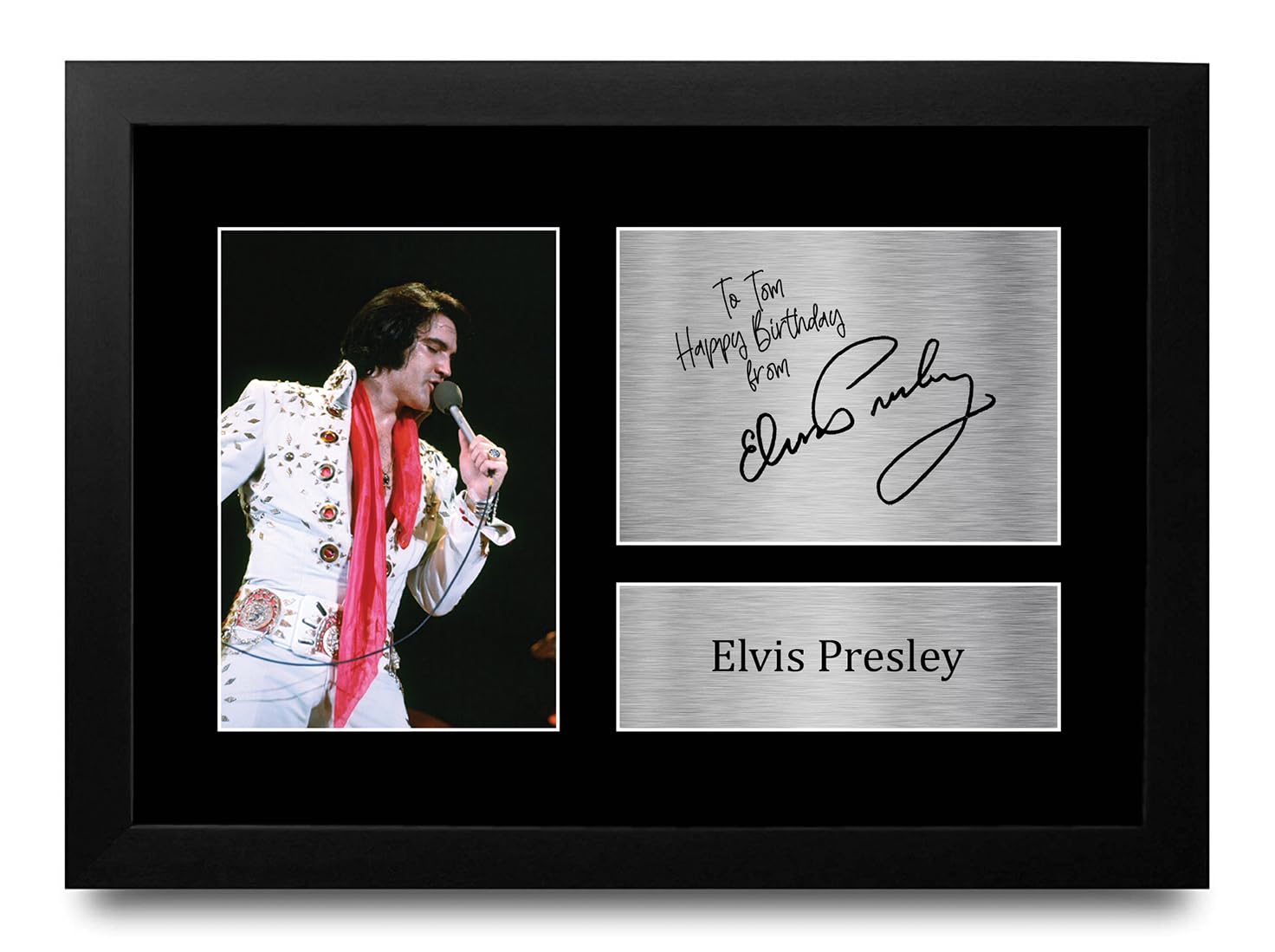 HWC Trading Elvis Presley Personalised Gift - Signed Autograph Picture, Framed A4 Music Memorabilia with Custom Name Message for Birthday Christmas Wedding