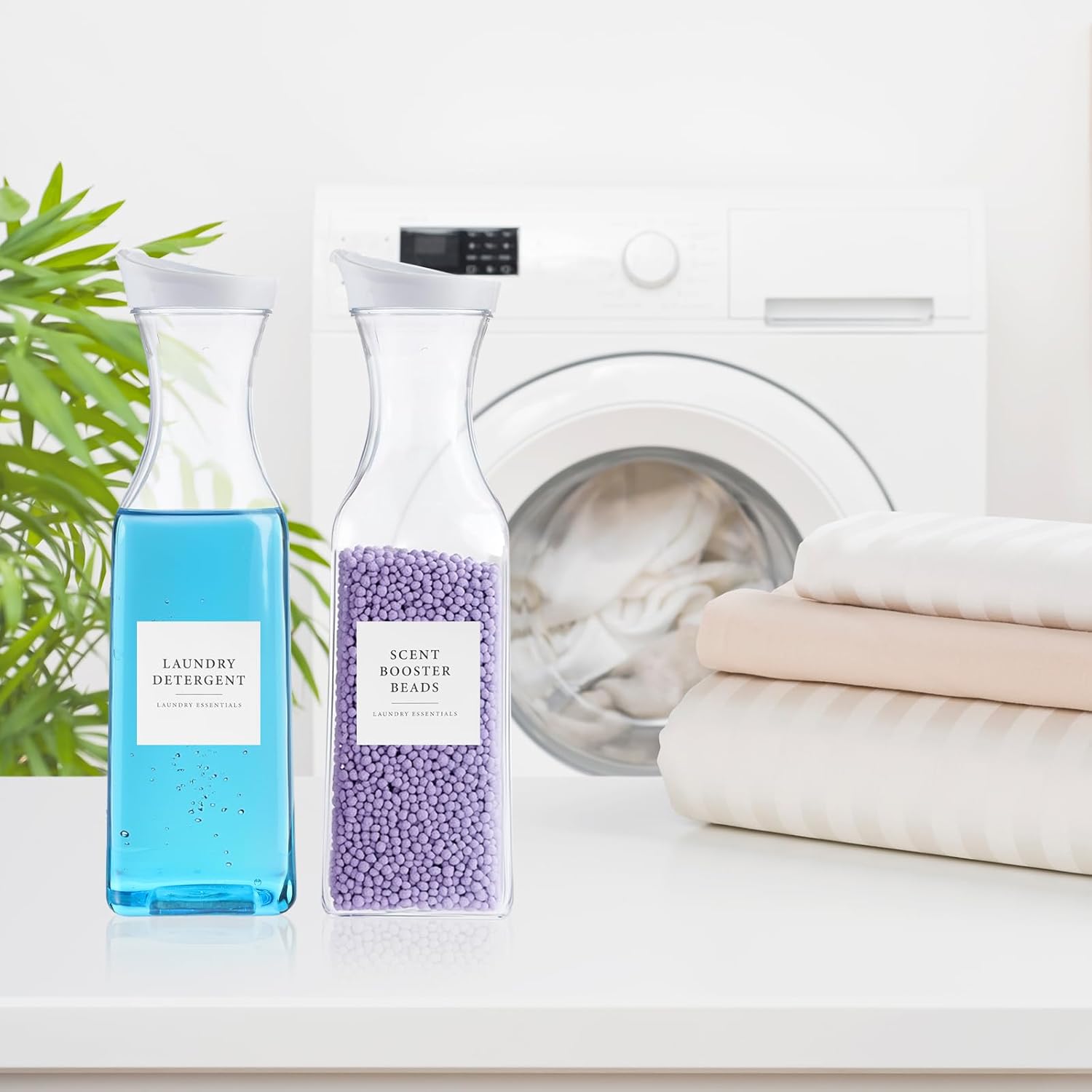 Suclain 9 Pack Laundry Room Organization Storage Containers Glass Jar Dryer Sheet Holder and Detergent Container with Lid Spoons and Labels Set for Powder, Scent Booster