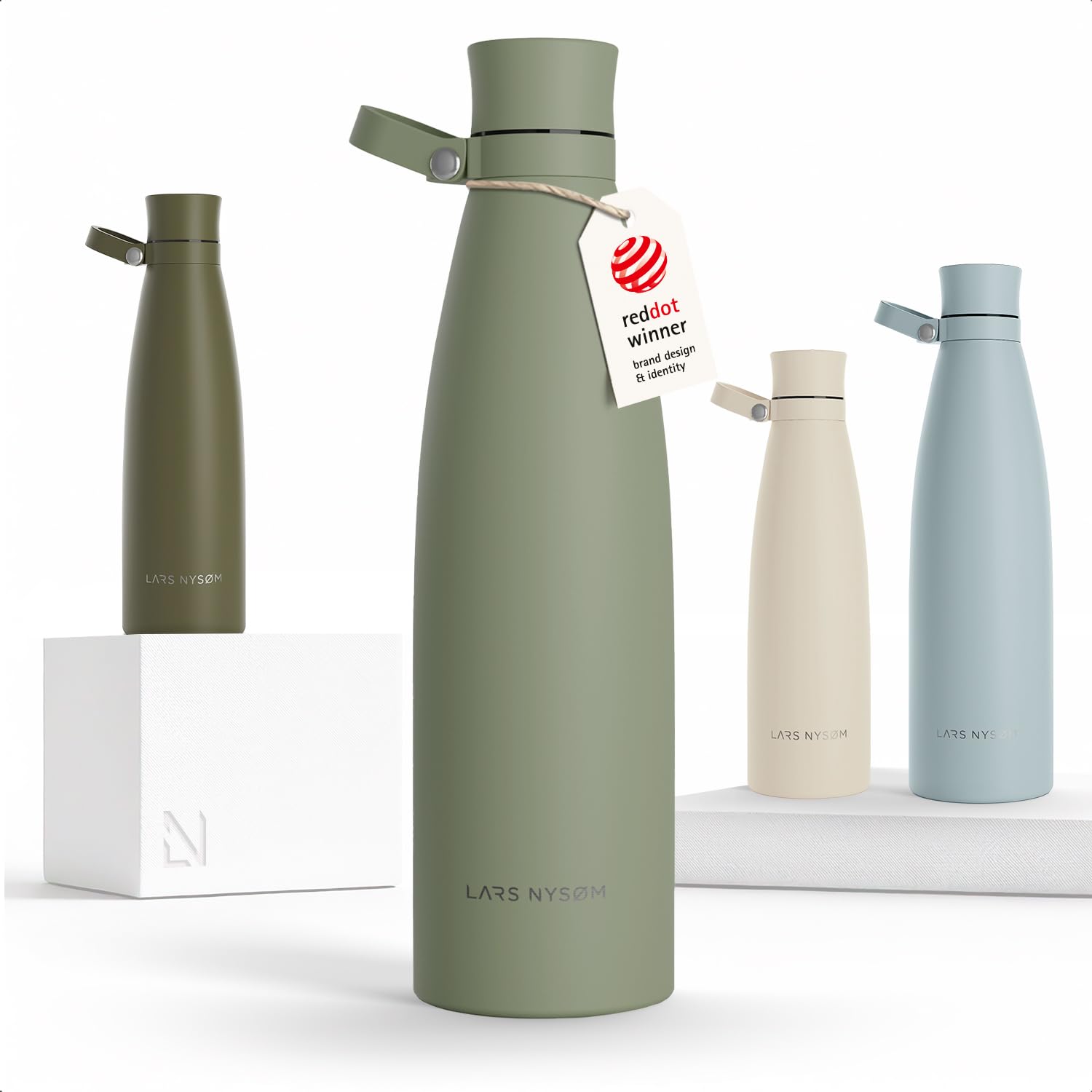 LARS NYSØM Trinkflasche Edelstahl 1000ml | Isolierflasche 1 Liter | Auslaufsichere Wasserflasche für Sport, Fahrrad, Hund (Sage Green, 1000ml)