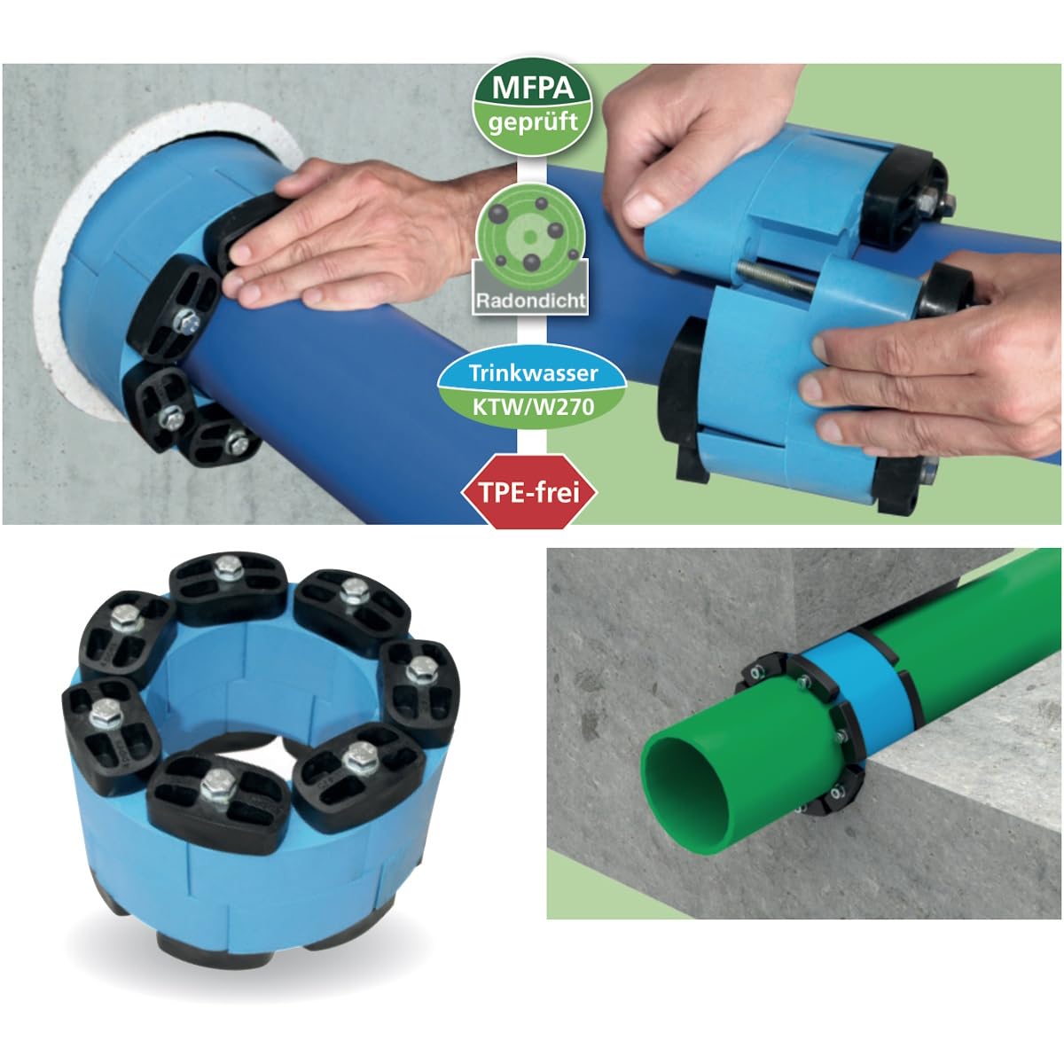WITTKOWARE 150mm Mauerdurchführung (DN150 Gliederketten-Dichtung), Durchführung für 1 Mediumrohr oder Kabel 82-99mm