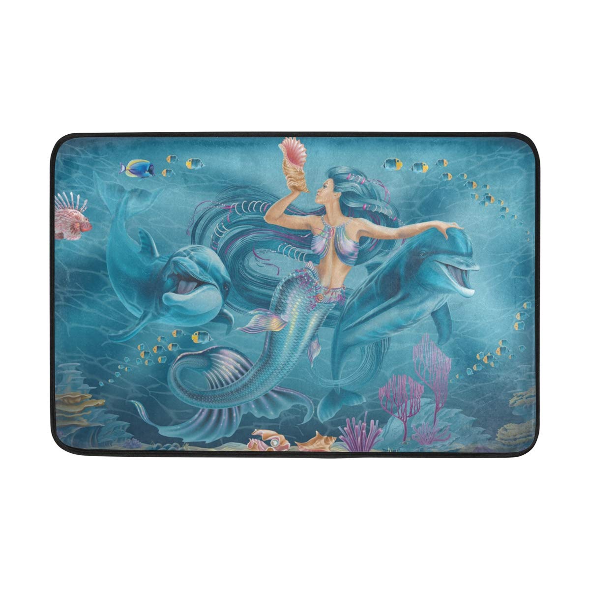 Mr.XZY Small Doormat Mermaid Dolphins Ocean Life Pretty Pattern Welcome Mat Anti-Slip Lock Water Outdoor Mat Front Indoor Door Mat 23.6 x 15.7 in 2010635