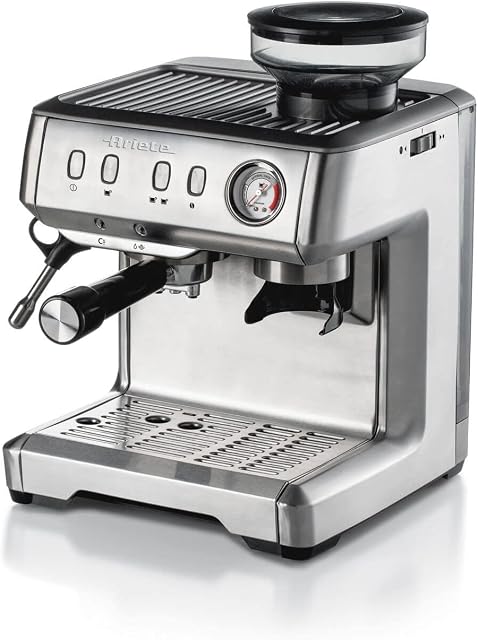 Ariete 1313 Metal Espresso Machine, Automatic Bean to Cup Coffee Maker With Grinder, Barista Style Lattes Cappuccinos Americanos, Powder or Pods, Stainless steel