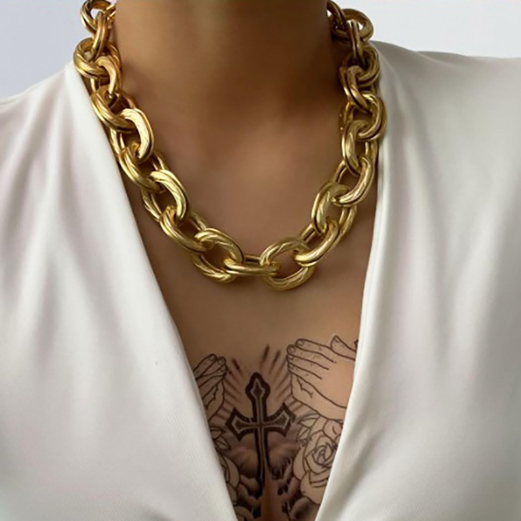 ACEDRE Chunky Choker Necklace Gold Cuban Link Chain Double O Link Necklaces Punk Hip-hop Jewelry for Women - Image 6