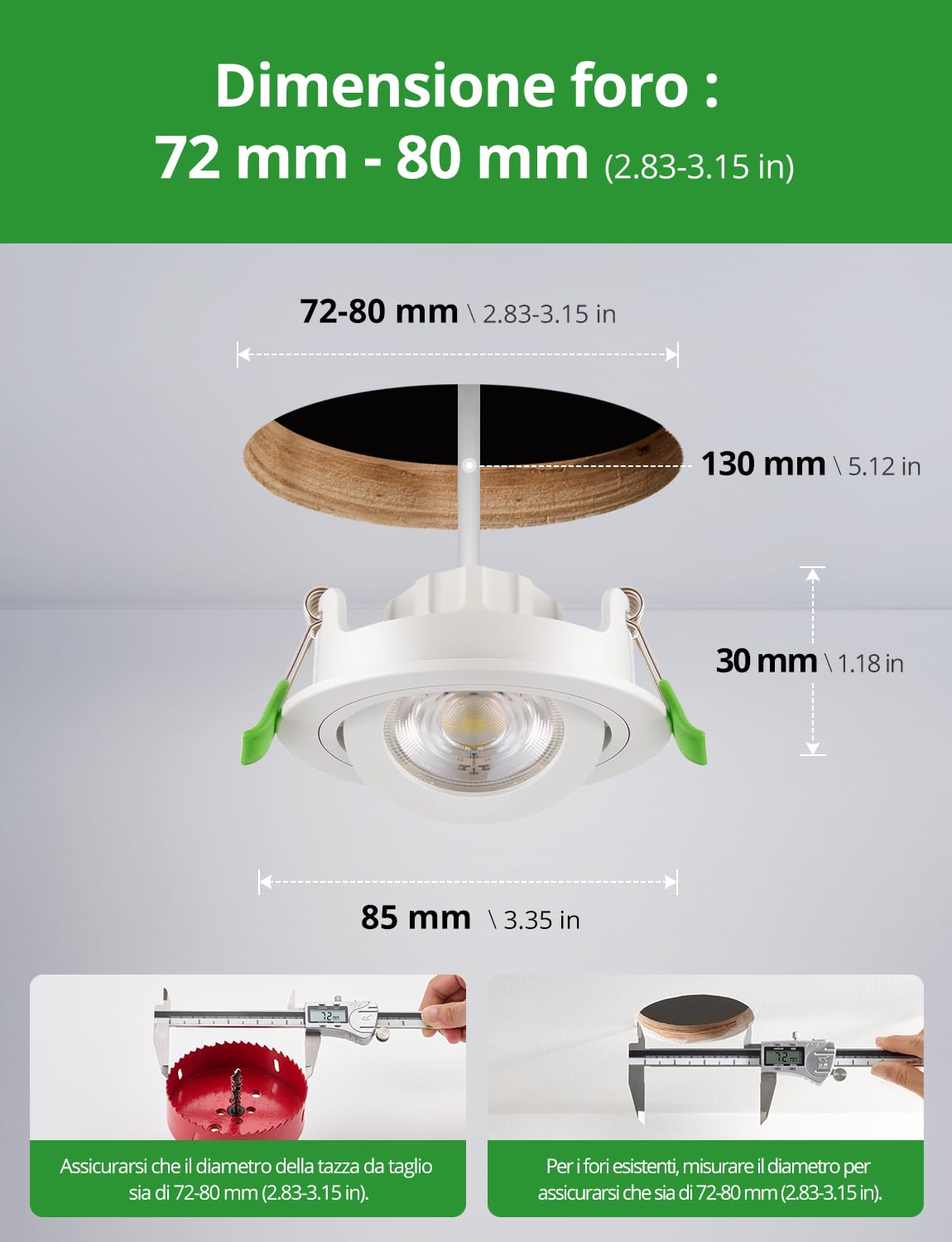 HOMEOW Faretti da Incasso per Cartongesso Bianco Dimmerabili | Faretti LED Soffitto 230V IP44 per Bagno, Faretto foro 72mm - 80mm Interno Cusina, Set di 10 + 1 Módulo LED Sostituibile