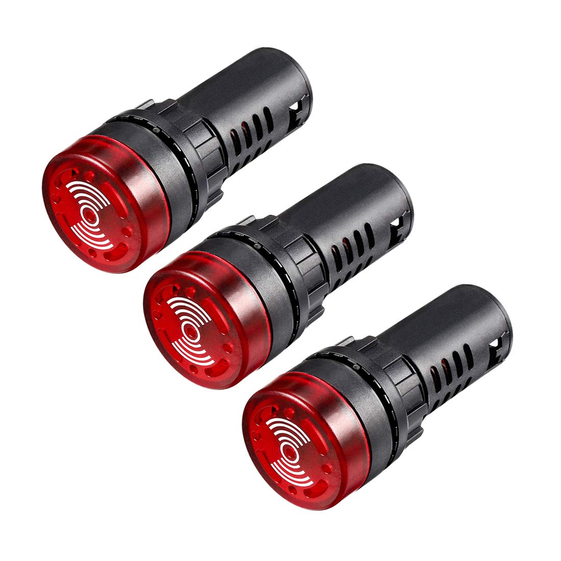 sourcing map Luz de señal AC 220 V Indicador de panel intermitente alarma con zumbador, LED rojo, 3 piezas