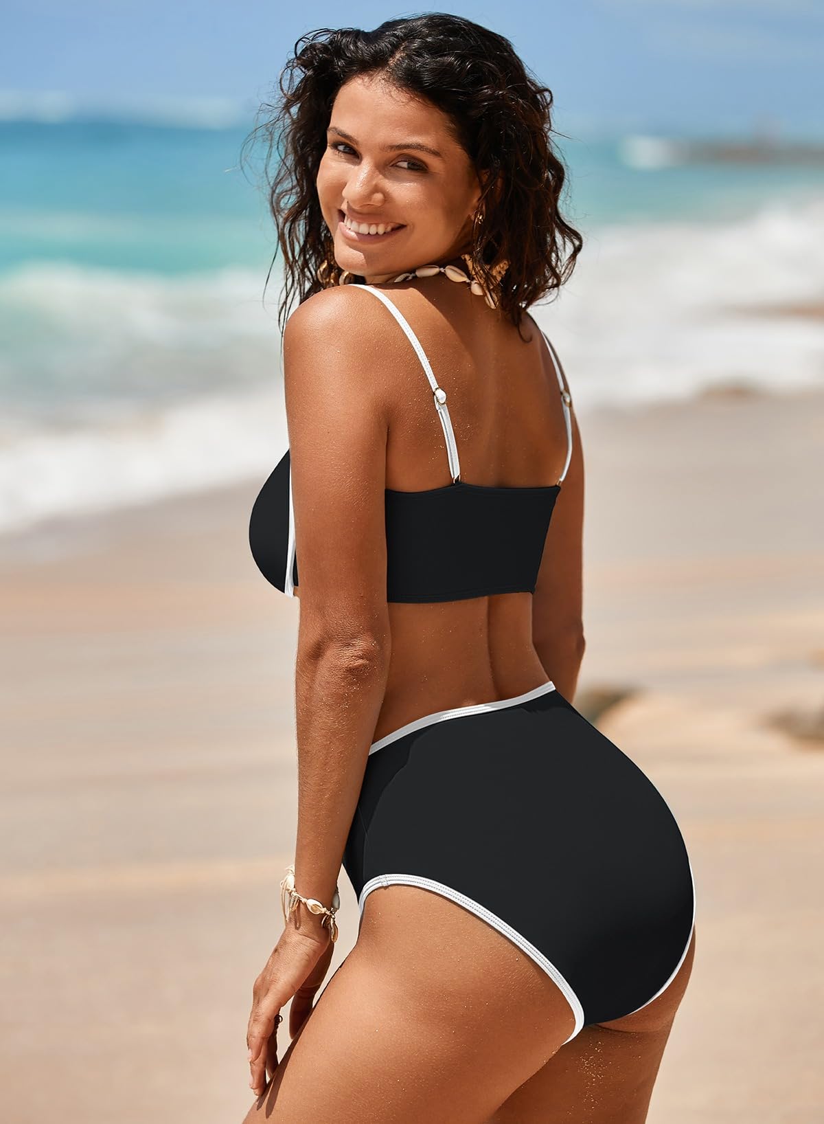 Pink Queen 2025 - Conjunto de bikini de cintura alta para mujer, traje de baño de dos piezas, bloque de color, corte alto, trajes de baño de playa