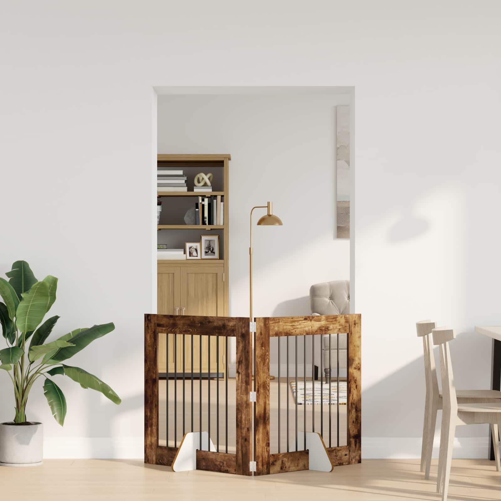 Portería para perros con soporte, 2 piezas de roble ahumado, 80 x 80 cm, plegable, portátil, interior y exterior, resistente, seguro para cachorros y perros protección de entrenamiento