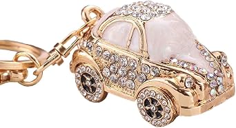 Car Keychain 3D Mini Car Key Ring Crystal Keychain Gold Plated Alloy Bling Keychain Cute Keychain for Women Girls