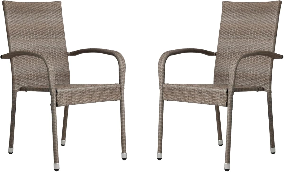 Morgan Wicker Dining Chair Set, Woven All Weather Steel Powder Coated Frame Lightweight Indoor Outdoor Porch Backyard Garden Balcony - Set of 2, Weathered Gray