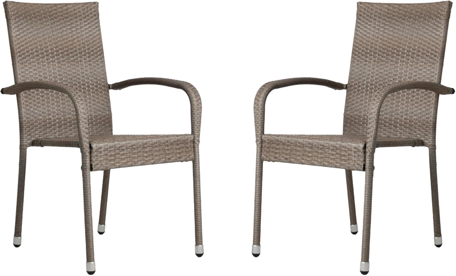 65254 Morgan Outdoor Wicker Stacking Hand Woven All Weather Steel Powder Coated Frame Lightweight Indoor Outdoor Porch Backyard Garden Balcony - Set of 2 - Weathered Gray