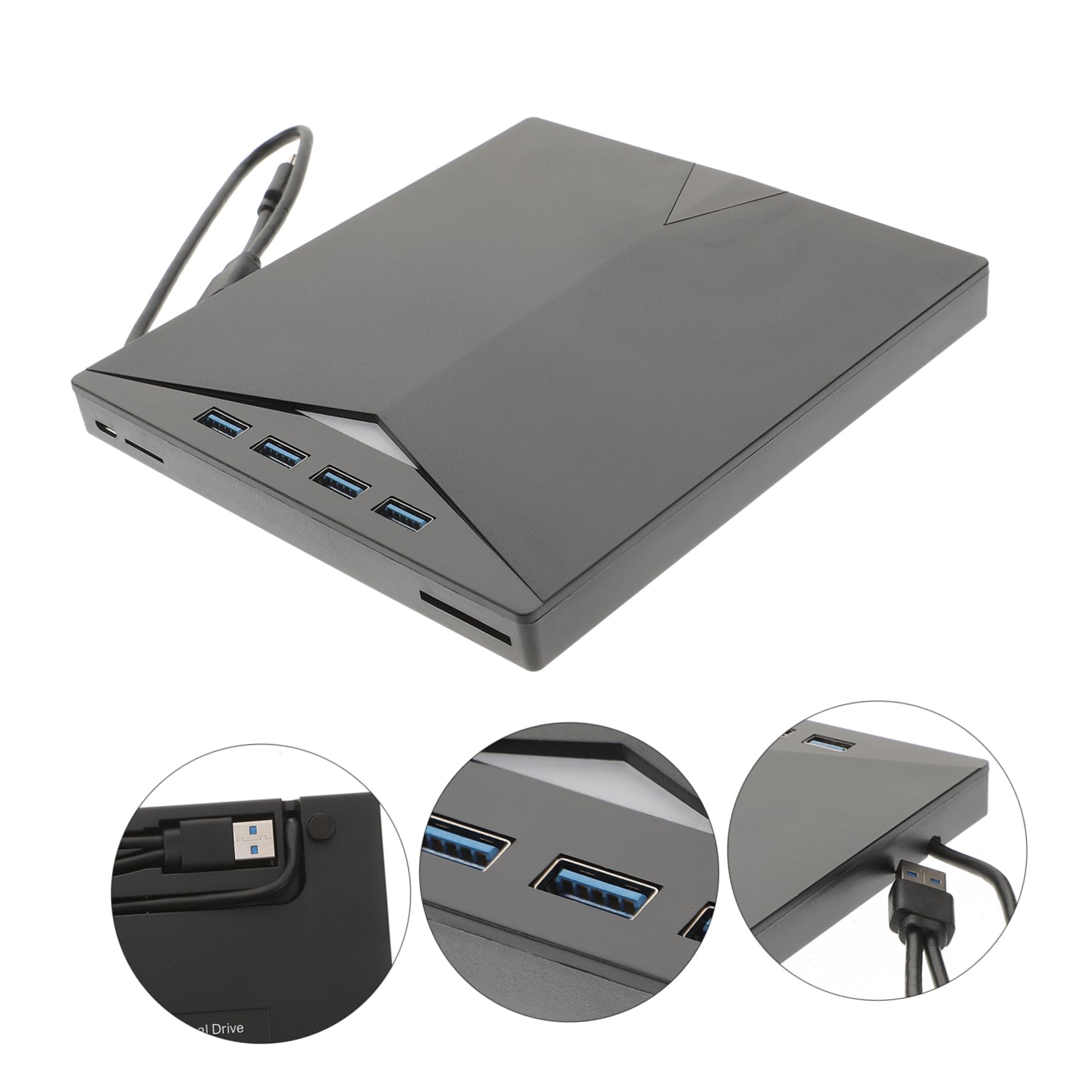 Mikikit Grabadora de CD y DVD Externa USB 3.0 para Portátil, Lector de Discos, Diseño Antideslizante, Almacenamiento de Cable, Negro