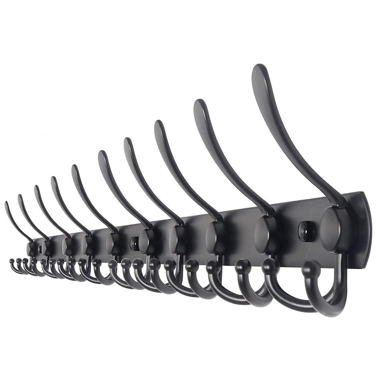 TOJ Perchero de pared con 30 ganchos - Perchero de pared colgante - Perchero - Acero inoxidable - 95CM - Negro Mate