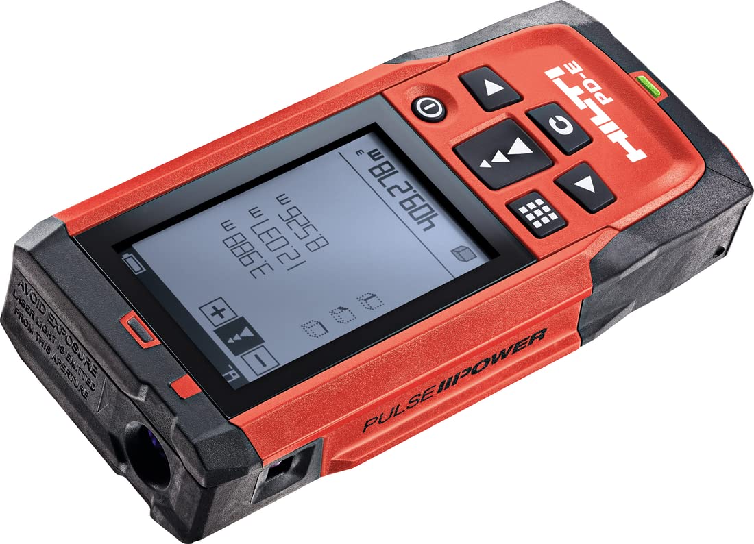 Hilti 2062050 PD-E Miernik lasera odległości (do 200 m, ze zintegrowanym wizją, dla unikalnego i ciągłego pomiaru z cyfrowym poziomem pęcherzyka i ekranu zewnętrznego, pomiary pamięci 30.