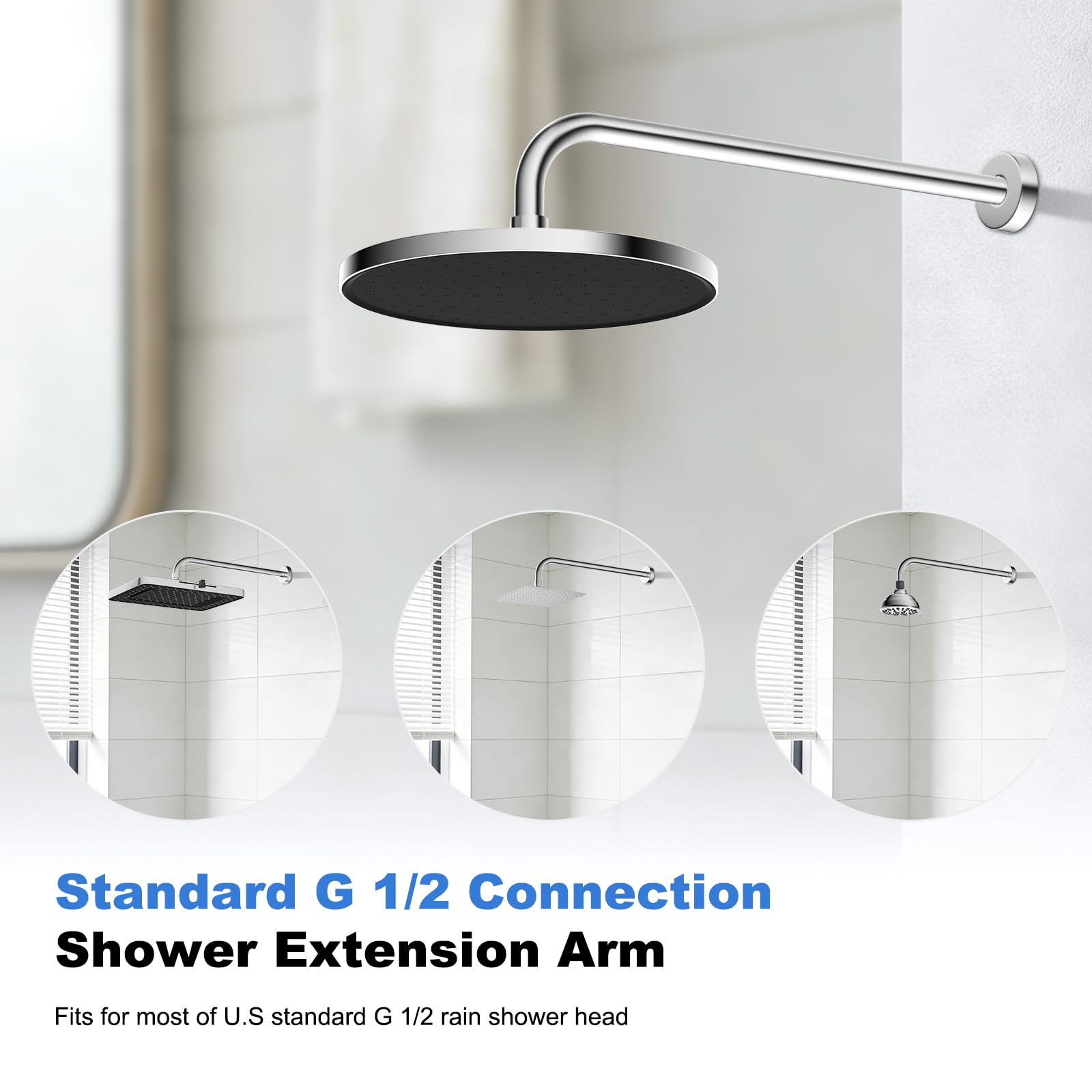 Hibbent Metal 16'' Shower Head Extension Arm With 3-way Diverter Valve - View #10