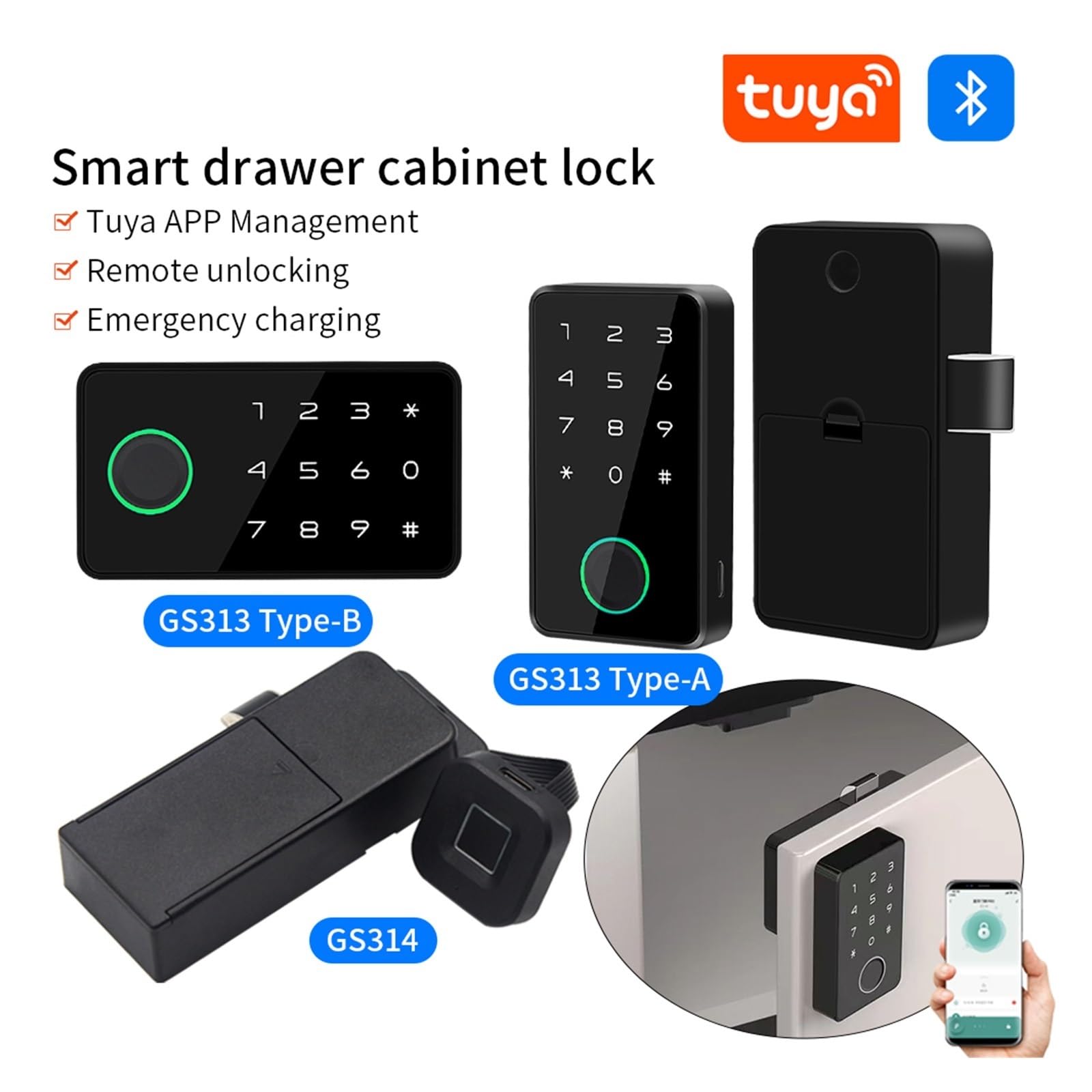 Tuya Smart Sicherheitsschutz, Fingerabdruckschlösser, Babysicherheit, Schrank, Schublade, Tür, Schnalle, Zuhause, Toilette, Kühlschrank, App-Entriegelung