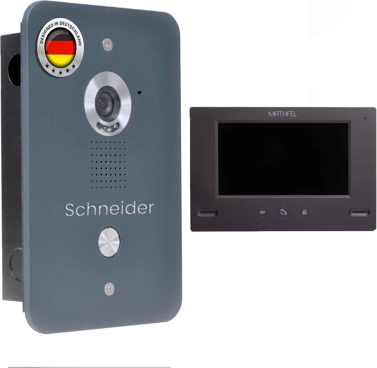 Mathfel Video Türsprechanlage mit Kamera und Türöffner, 7'' Farbmonitor, 4-Draht-Technik - Türklingel mit Kamera, Gegensprechanlage mit Türöffner