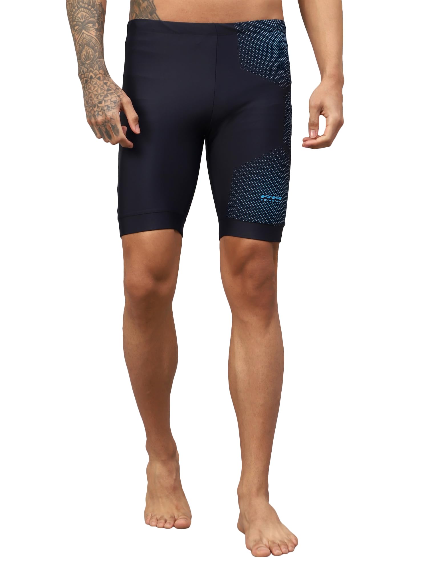Viva Swimming OMSJ-335 Men Printed Active Swimwear Multi-Purpose Body Fit Jammers Shorts (Training,Athletic,Skating,Cycling,Fitness) Adjustable Quick-Dry Swim Trunks (Navy, M)