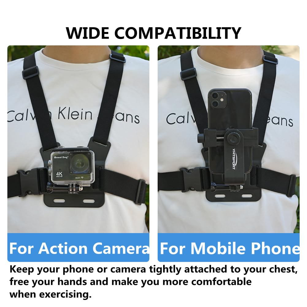 Arnés de Pecho Soporte de Pecho, Arnés para cámaras de acción, Correa de Soporte de Clip de Arnés de Soporte de Teléfono para GoPro Cámara de Acción y teléfonos + Trípode Portátil