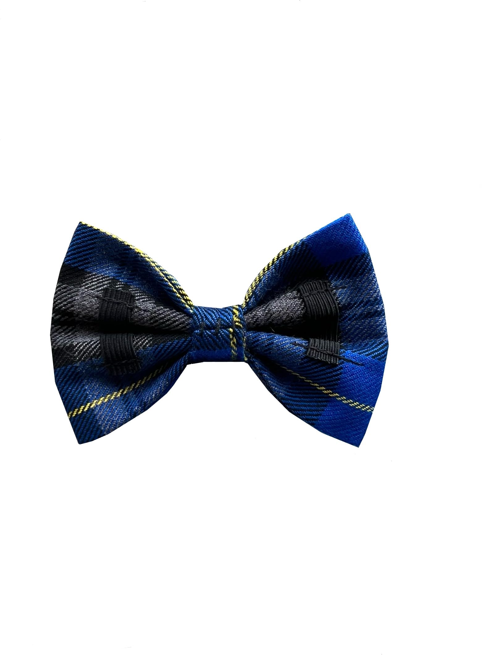 New Dogs Bow Tie Tartan woven Elastic Band attach COLLAR ACCESSORY Handmade UK (Large Tartan Blue), beige - Image 2