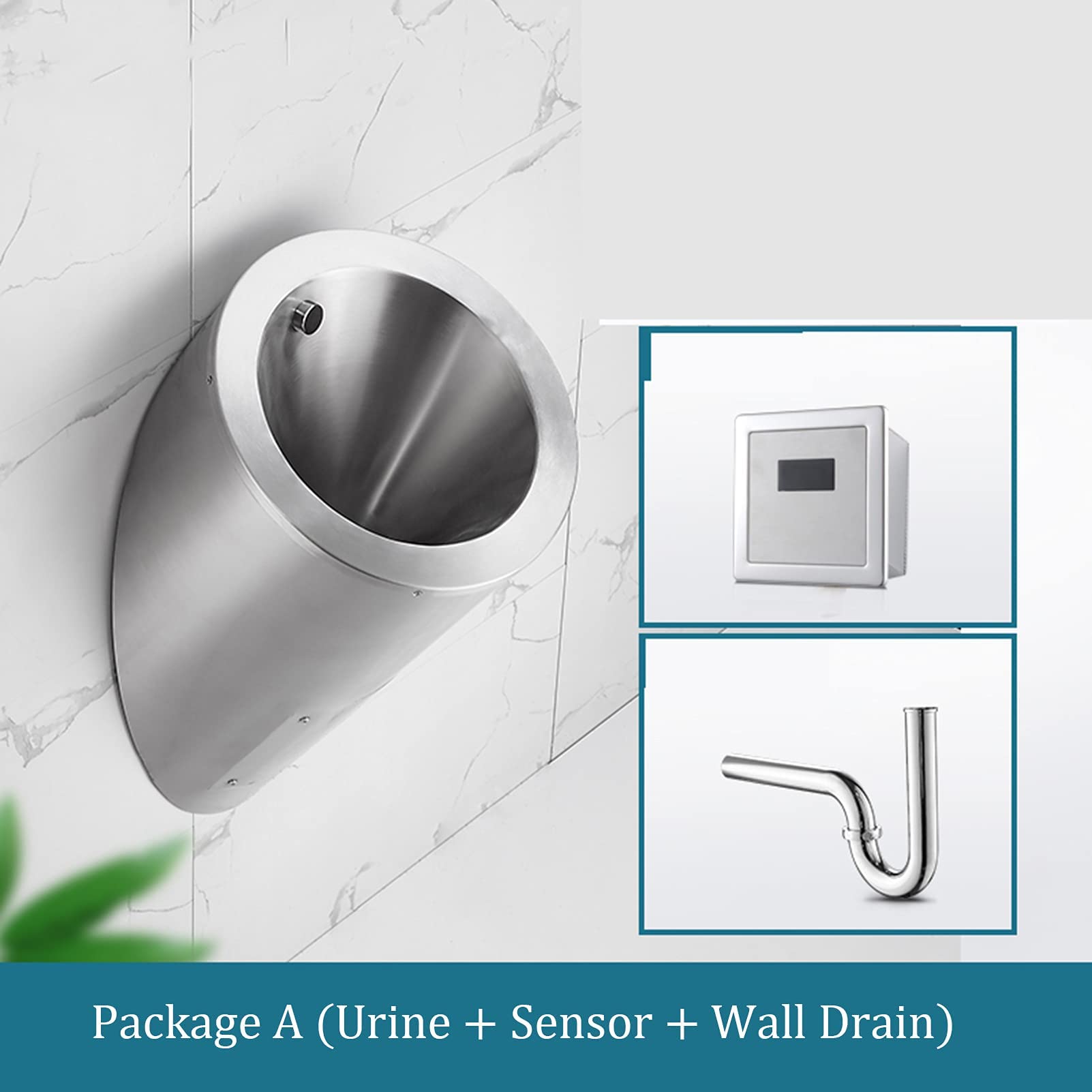 OTQEFTN Wall-Mounted Urinal 304 Stainless Steel Urinal, Male Urinal with Automatic Sensor Drainage, Public Toilet, Small Vertical Toilet, Suitable for Home, Hotel, School