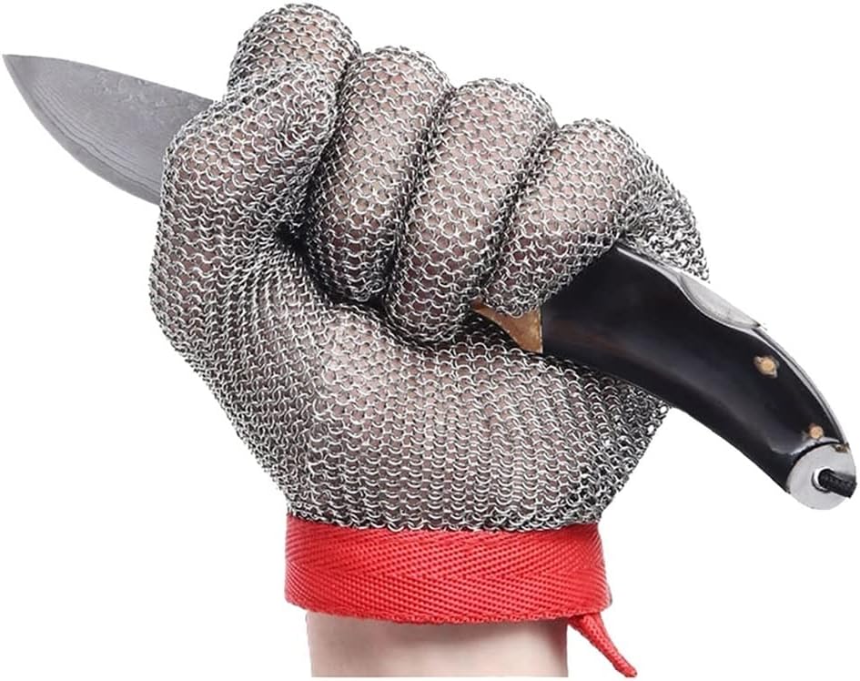 Cut Resistant Gloves, Kitchen Restaurant Slaughterhouse Stainless Steel Chainmai Gloves, Anti-Skid and Wear-Resistant (Size : 1PCS/L)