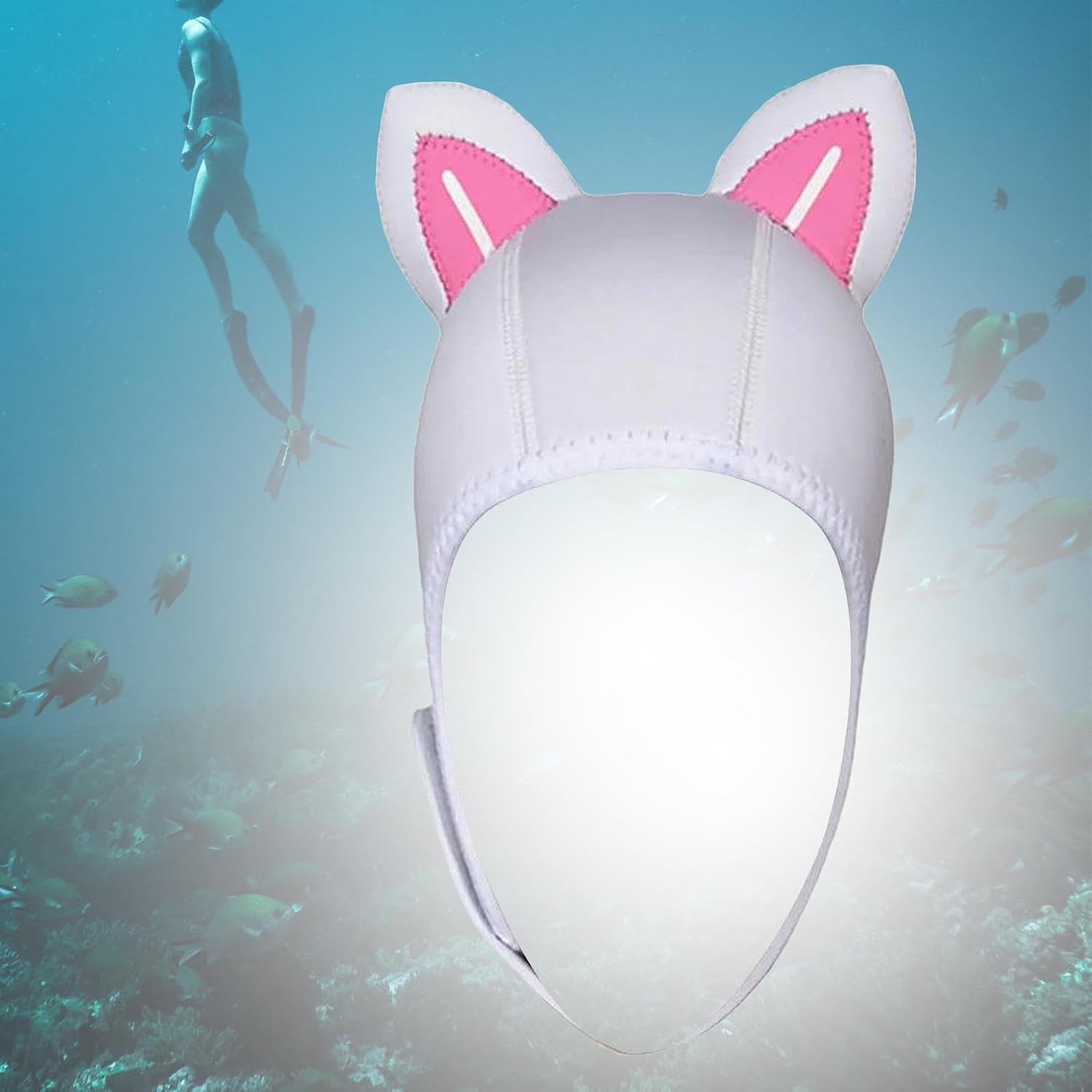 Diving Cap Neoprene Scuba Diving Hood Swimming Cap Surfing Ears Adjustable Chin Strap Waterproof Head Cover Suitable for Adults Women Men, White Pink WhiteLine