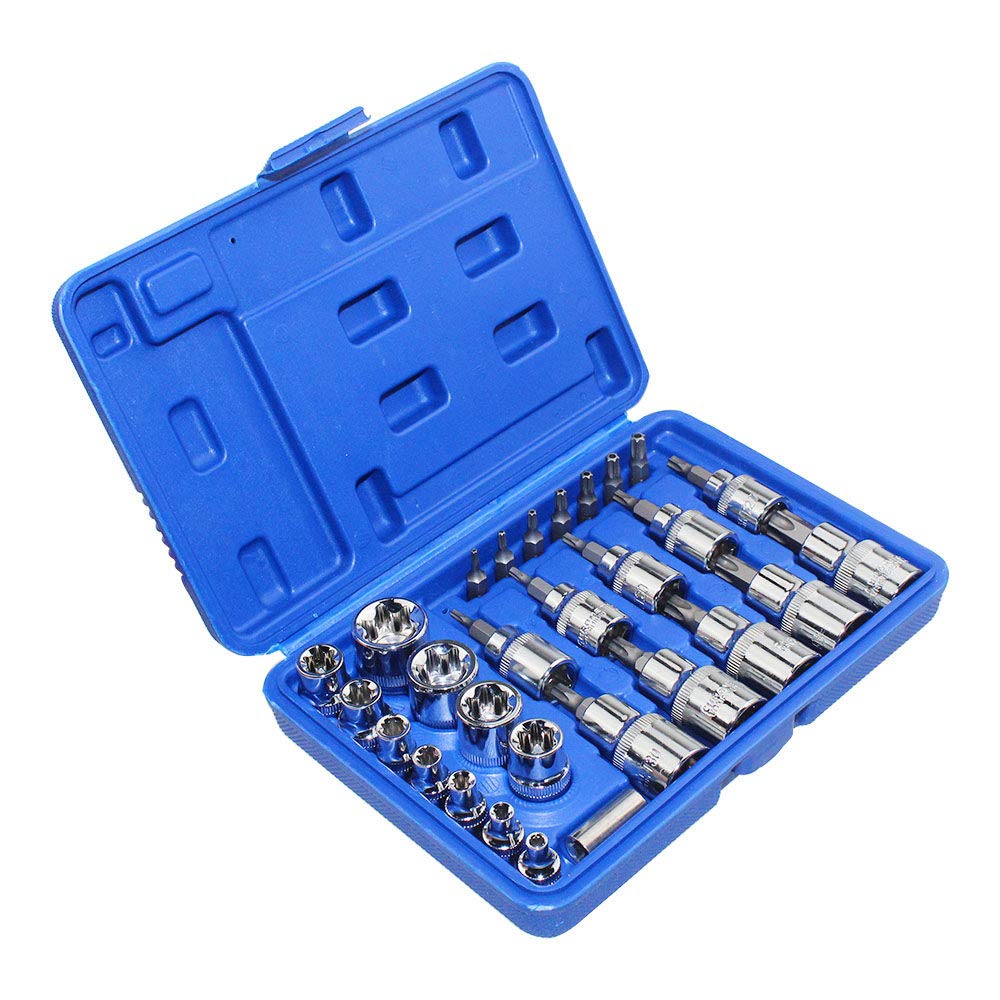 Jeu de douilles Torx 29PC mâle femelle E T pour extraire les vis grippées en mécanique