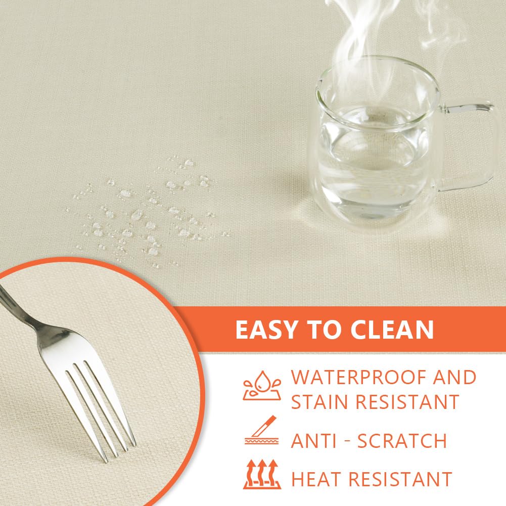 AUAUY Wipe Clean Table Cloth, 140x200cm Rectangular Washable Faux Linen Tablecloth - Image 3