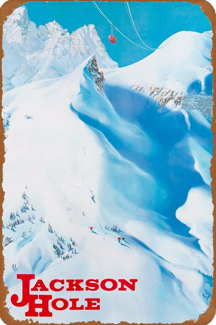 Scvgfdxzs Tin-06 Rustic Vintage Look Metal Signs Jackson Hole Wyoming Ski Vintage United States Travel Advertisement Print Tin Poster Wall Decor 8X12 Inch