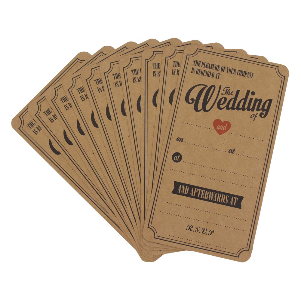 Leen4You Invitaciones de boda personalizables/invitaciones de boda marrón Kraft kits de tarjetas de boda (paquete de 10)