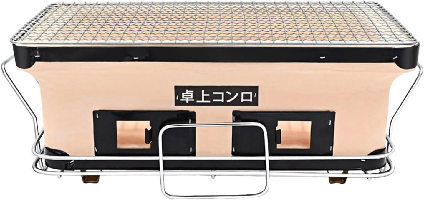 Japanese Ceramic Clay Charcoal Grill with Charcoal Grate And Stand, Rectangular BBQ Hibachi Charcoal Grill Table Yakatori Charcoal Cooker for Indoor Outdoor Stove