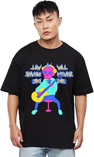 Veirdo® Oversized Loose Baggy Fit Drop Shooulder Half Sleeves Pure Cotton Will Never Die Graphic Printed T-Shirt for Men &... Price In India
