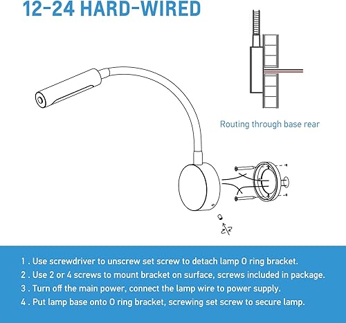 Miniatura 8 de acegoo Lámpara de pared de cuello de cisne flexible de 12 V para casa rodante, barco, cámper, camioneta, lectura de cabecera o asiento, cargador USB