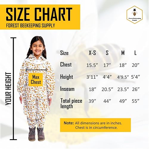 Miniatura 5 de Forest Beekeeping Supply - Traje de abeja apto para niños, 100% algodón, peso ligero, incluye capucha de velo de esgrima (pequeña)