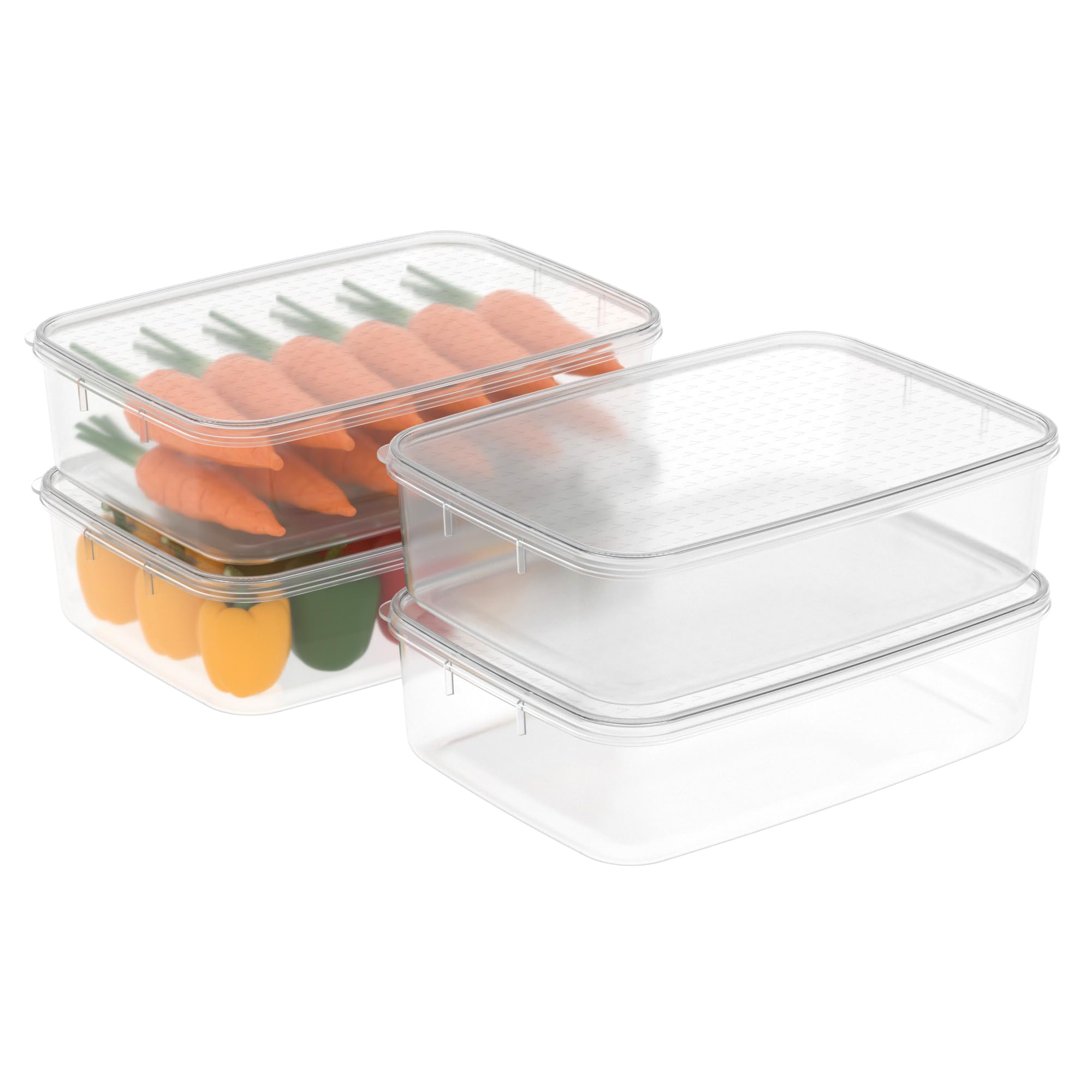 Cetomo 3.5L*4 Food Storage Container, Fridge Organizer with Lid, Plastic Refrigerator Organizers for Pantry and Fruits, BPA free, Freezer Safe, Microwave Safe, Durable, Food Grade, Clear, 3.5L-4 Pack