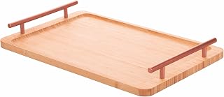 Bandeja Rectangular de bambú, 40 x 25 cm, Asas Oro Rosa, Natural