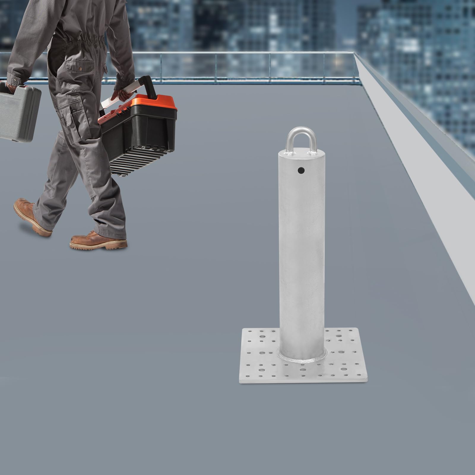 Anclaje de techo de 2268 kg con resistencia a la rotura de 2,2 toneladas, carga de rotura, punto de tope galvanizado en caliente, 46 cm, para sistemas de protección contra caídas para exteriores