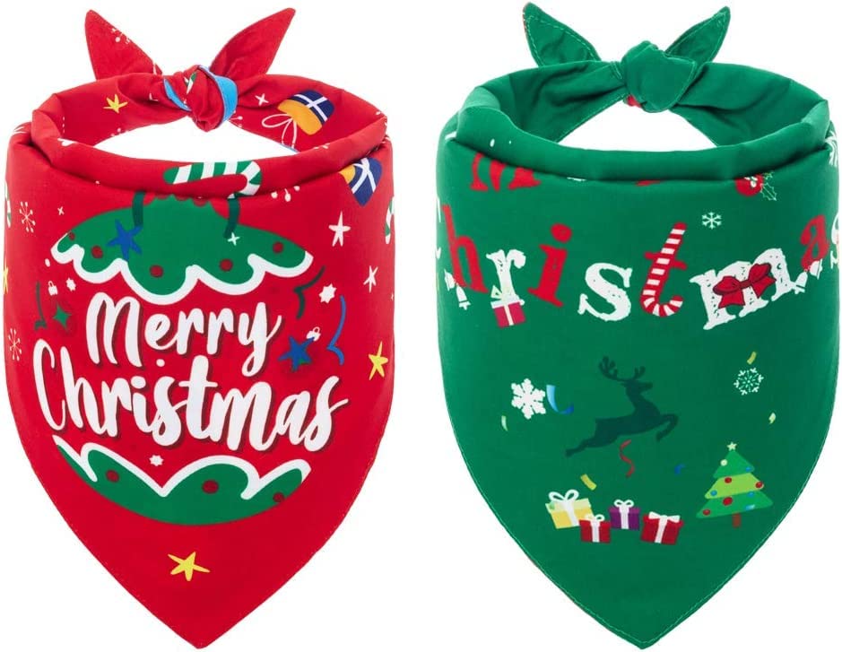 BINGPETReversible Christmas Dog Bandana 2 Pack - Soft and Durable Pet Scarfs Adjustable Cute Triangle Bibs Kerchief for Dogs and Cats
