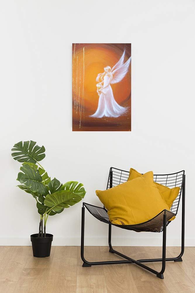 Henriettes-ART Anioł prezent na chrzest, prezent dla gości z okazji chrztu lub narodzin, obraz anioła stróża na płótnie (40 x 60 cm)