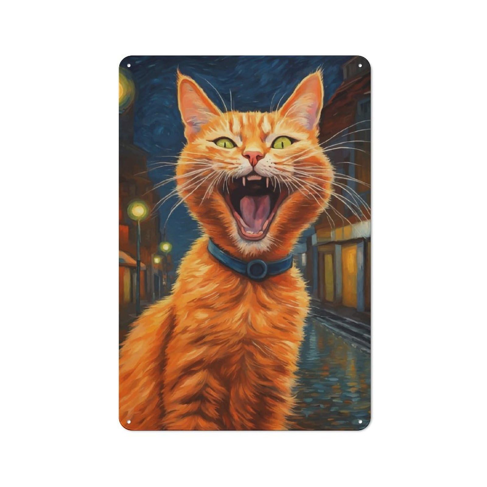 Junmoney Screaming Cat Smart Tin Sign 30X20cm Featuring Office Wall Decor For Workspace, Cafe, Shop Or Desk Area