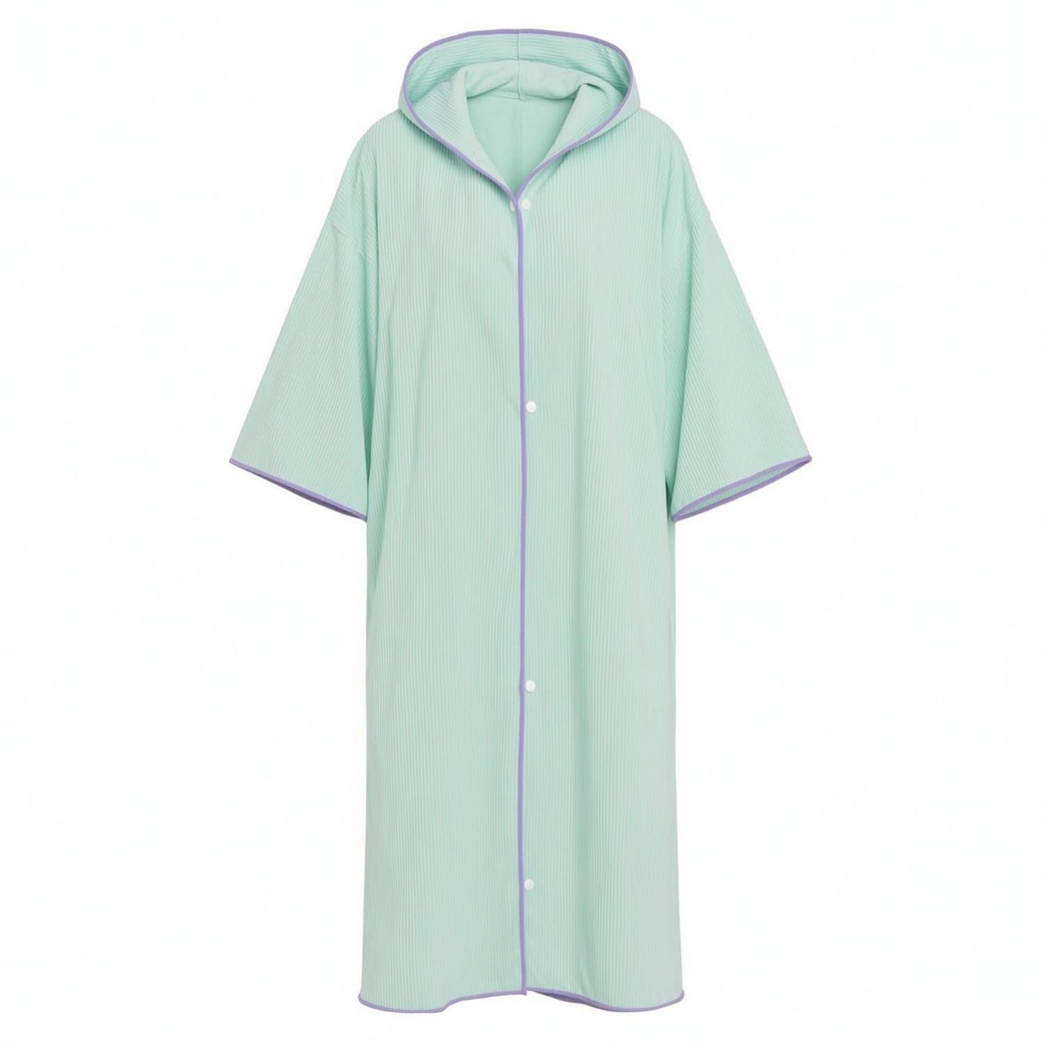 URJIX™ Ribbed Hooded Swim Cover Up Striped Cover-up Robe Green | Closure Trim Green-picture-13