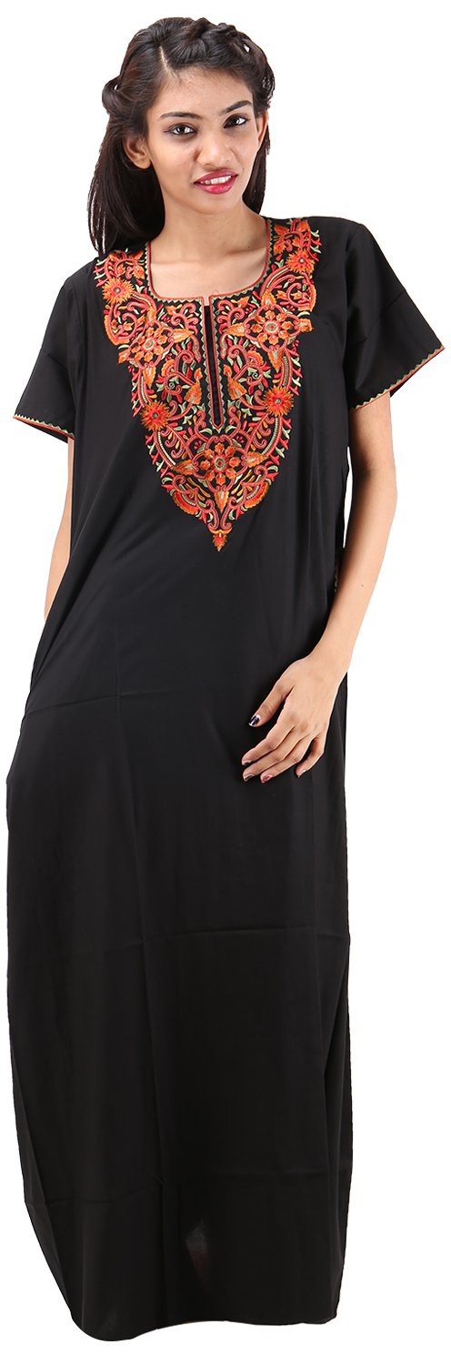 lissybissy Cotton Resham Embroidery Nighty Night Gown Maxi for Women A line (Black, Large)-picture-22
