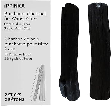 Binchotan Charcoal from Kishu, Japan - Water Purifying Sticks for Great-Tasting Water, 2 Sticks - Each Stick Filters 3-5 Gallons of Water