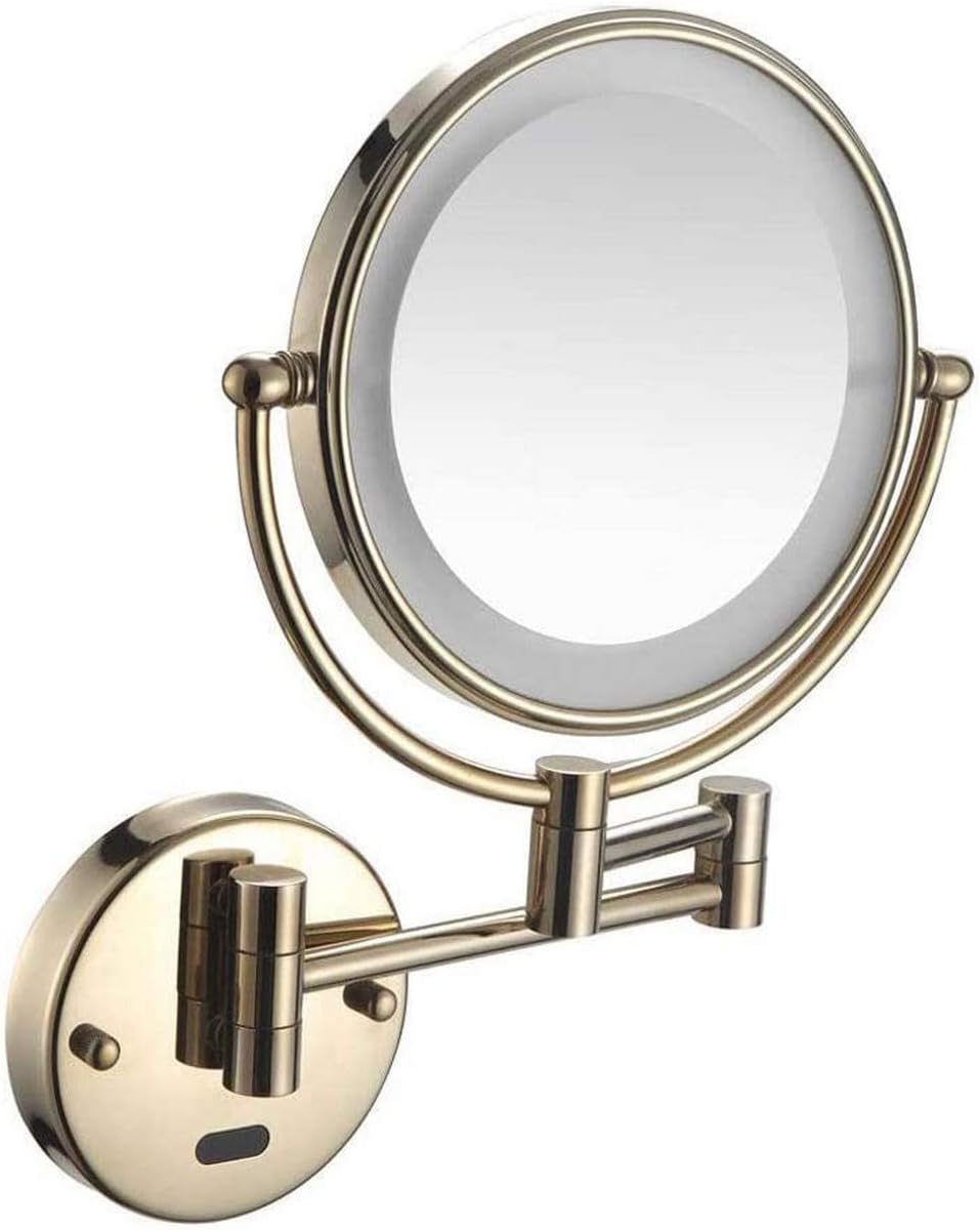 Makeup Mirror Wall Mounted Sensor Mirror Makeup Shaving Mirror LED Lighted Bathroom Mirror for Hotel Vanity with Adjustable Extendable 8 inch 5X Magnification