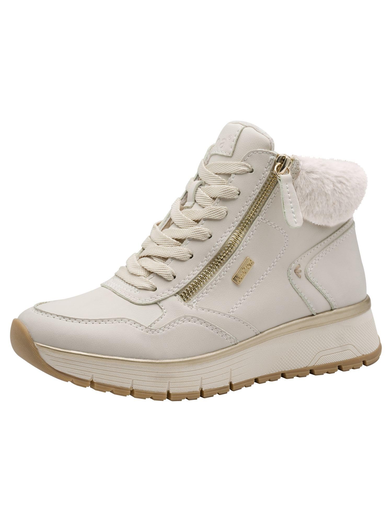 Jana Women’s High Sneakers with Faux Fur Vegan, Ivory, 6,5 UK
